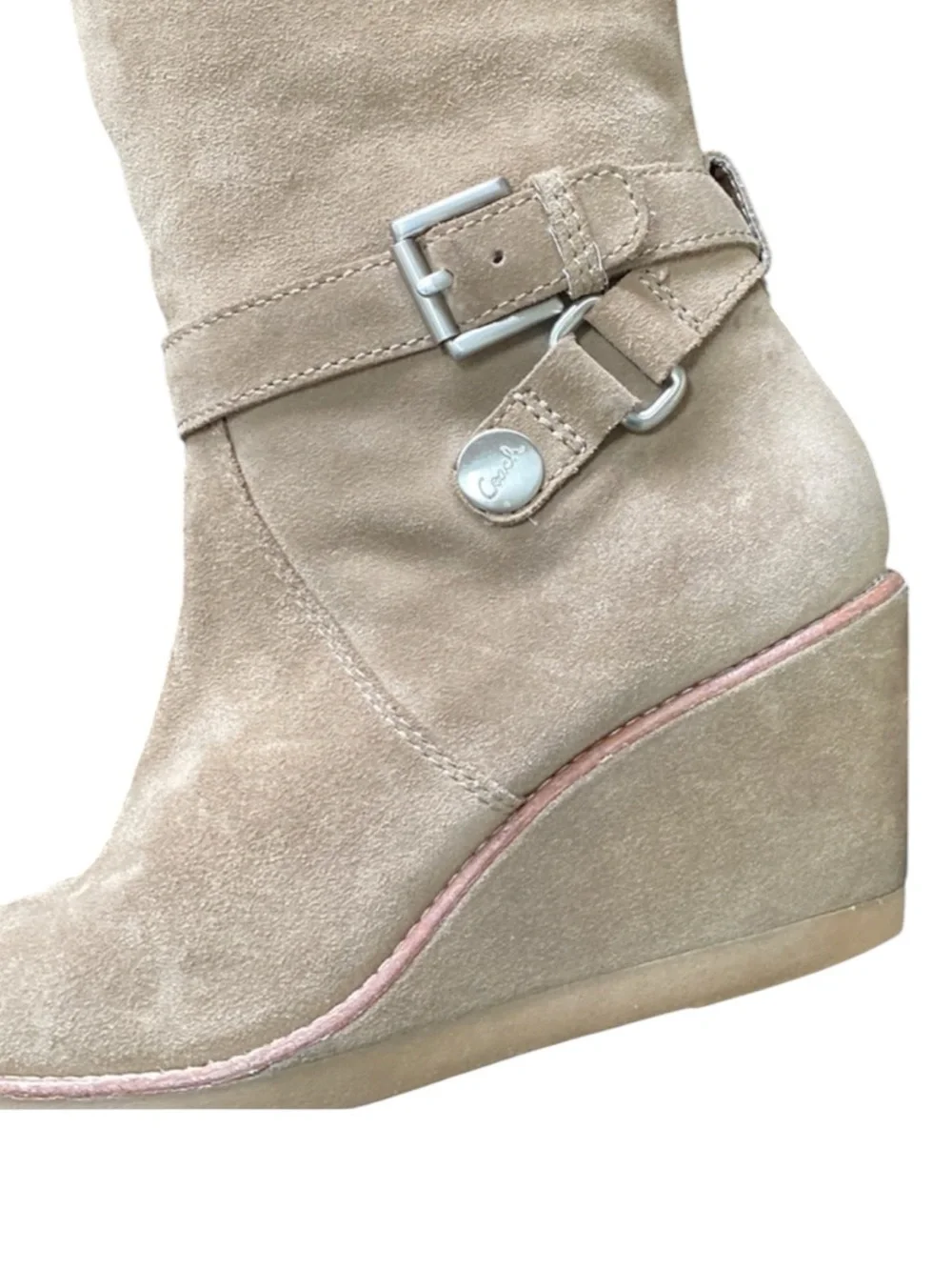 COACH Candid Suede Knee-High Wedge Boots in Clay (Tan) Size 8